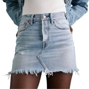Raw Hem Distressed Denim Mini Skirt